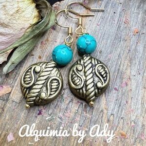 Green turquoise gold drop earrings